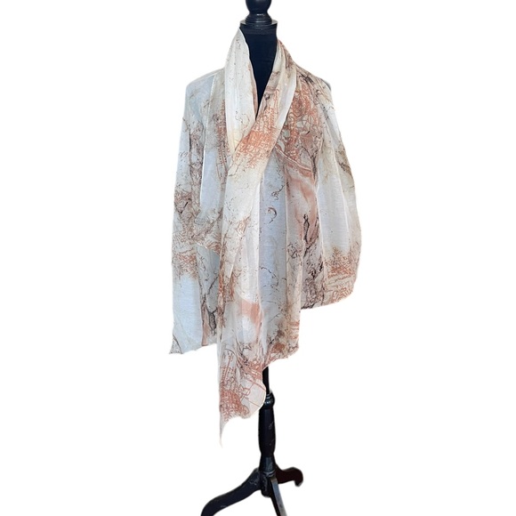 Lord & Taylor oversized marble print lightweight cream wrap scarf headscarf - Picture 2 of 7